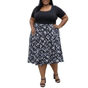 George Plus Size 4X Skirt Black White Abstract Design Elastic Waist Flowy
